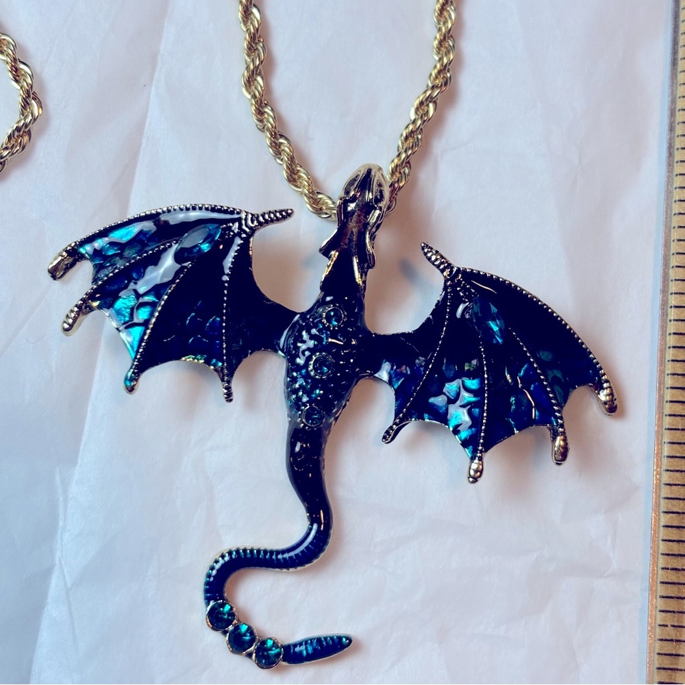 Beautiful Blue Dragon Pendant, Fashion Jewelry, Renaissance Convention Necklace